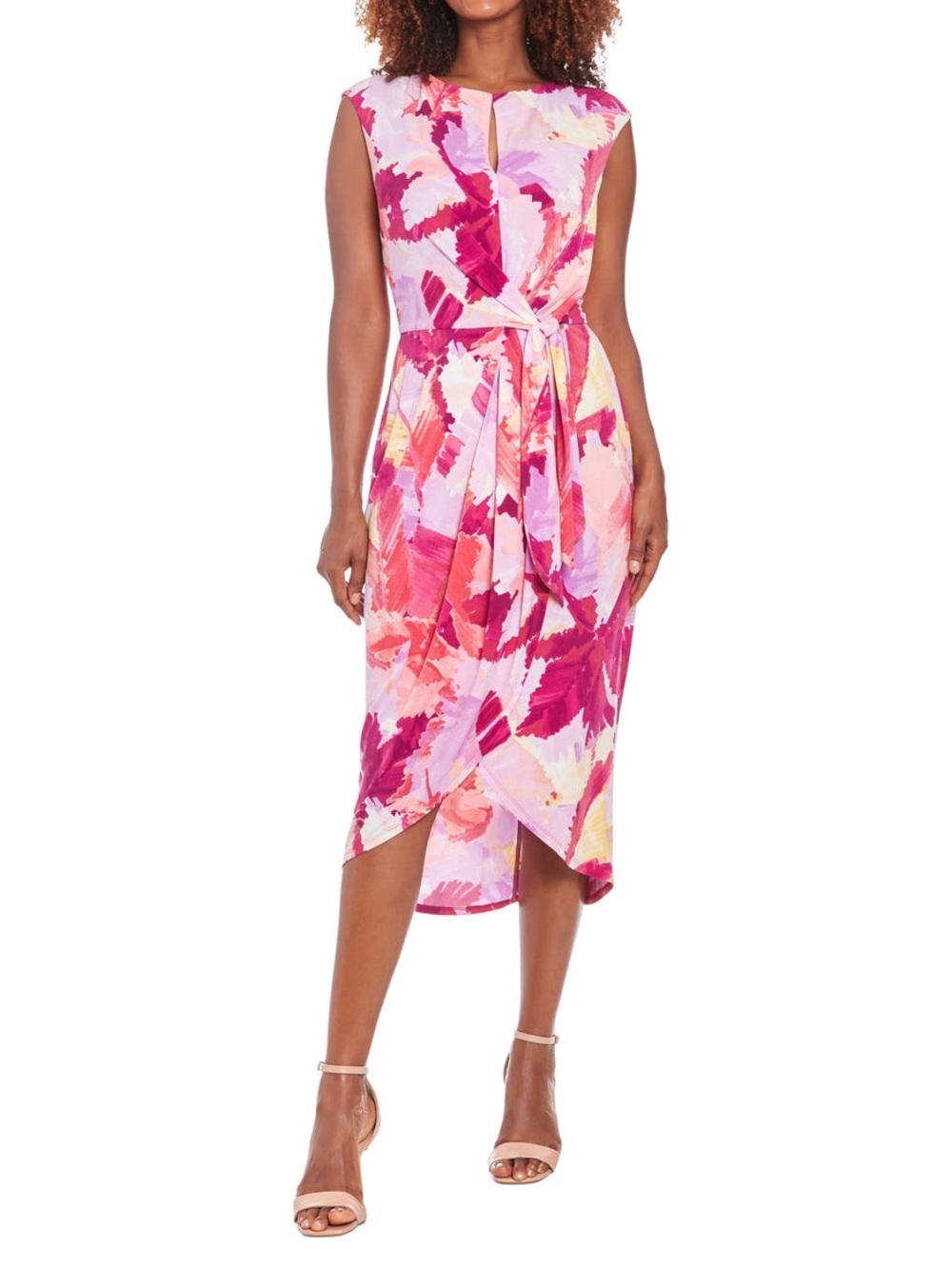 Maggy london Cap Sleeve Multi Print Midi Dress
